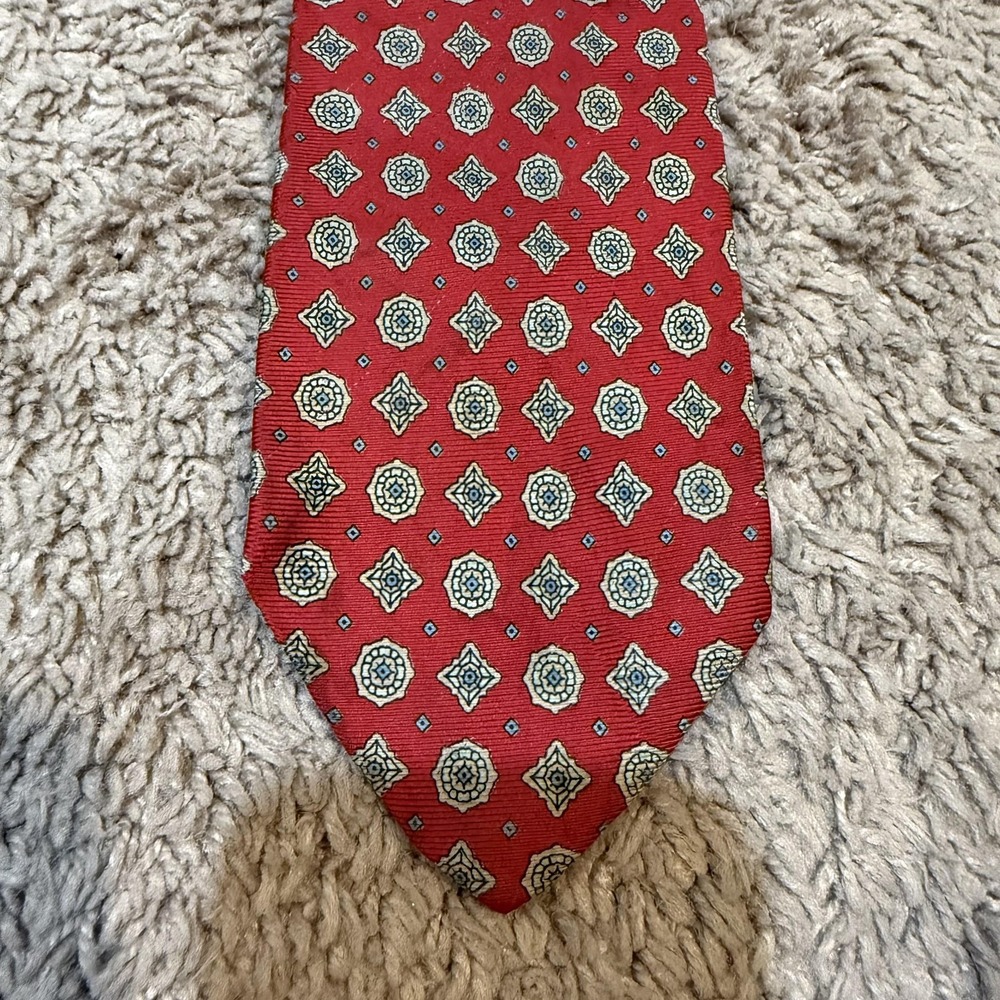 Polo Ralph Lauren Tie Mens One Size Red Geometric Medallion Necktie Classic